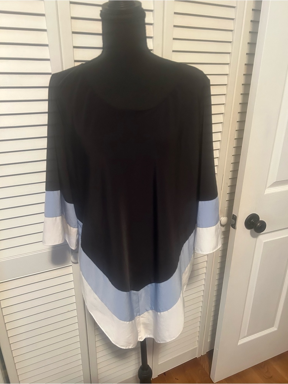 Alfani Black Tunic with Blue and White Colorblock Bands